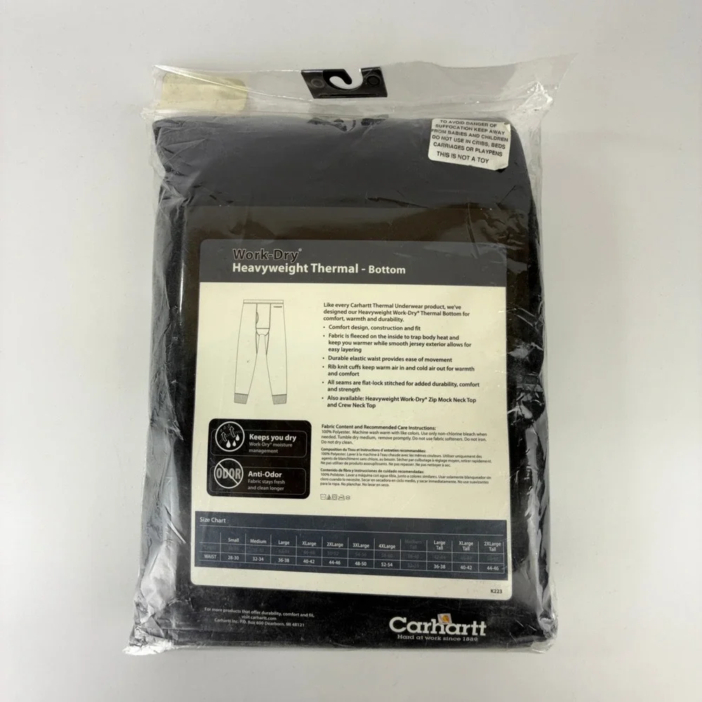 Carhartt Work-Dry Midweight Thermal Bottom Black K208 BLK Mens 2XL Tall NWT